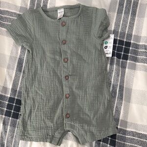 Carter's Sage Green Baby Romper with Wooden Buttons